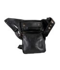 LEATHER BIKER LEG HIP BAG BLACK CROSS