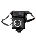 LEATHER BIKER LEG HIP BAG BLACK SKULL