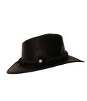 LEATHER BLACK SPRING BACK HAT