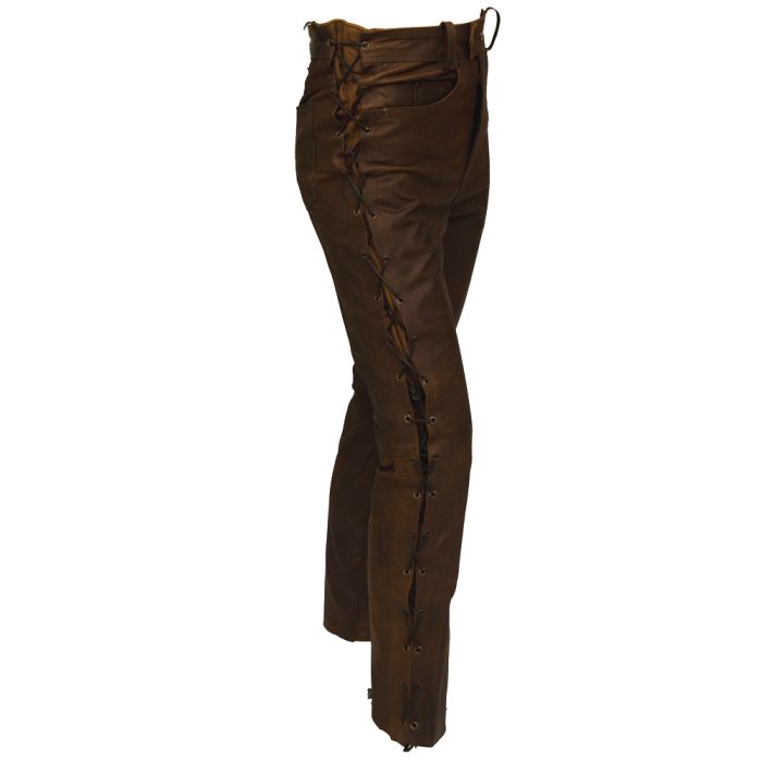 BIKERS LEATHER BROWN LACE JEANS (SHORT LEG)