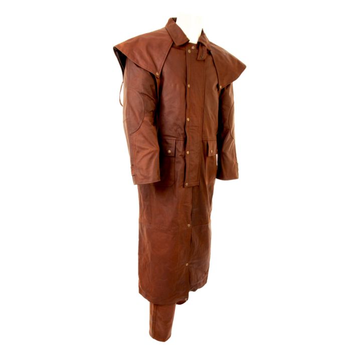 Men's Real Leather Frontier Duster Coat – Brown SKIPPER Hide, Long Riding Jacket – UK Made, XS-3XL