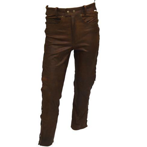 BIKERS LEATHER BROWN LACE JEANS  (SHORT LEG) 