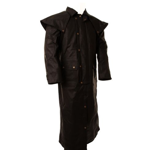 BLACK LEATHER DUSTER CAPE COAT ( DELIVERY 4/5 WEEKS )