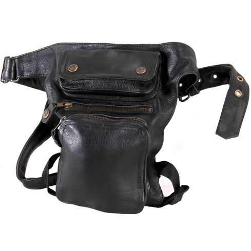 LEATHER BIKER LEG HIP BAG PLAIN