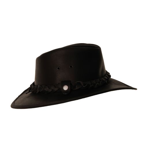 LEATHER BLACK SPRING BACK HAT