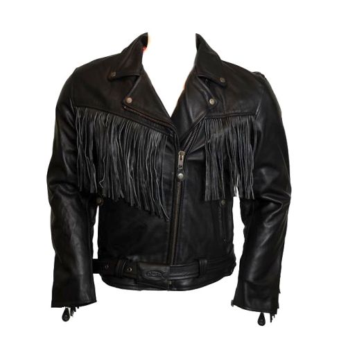 LADY BIKER BLACK LEATHER BRANDO TASSEL JACKET